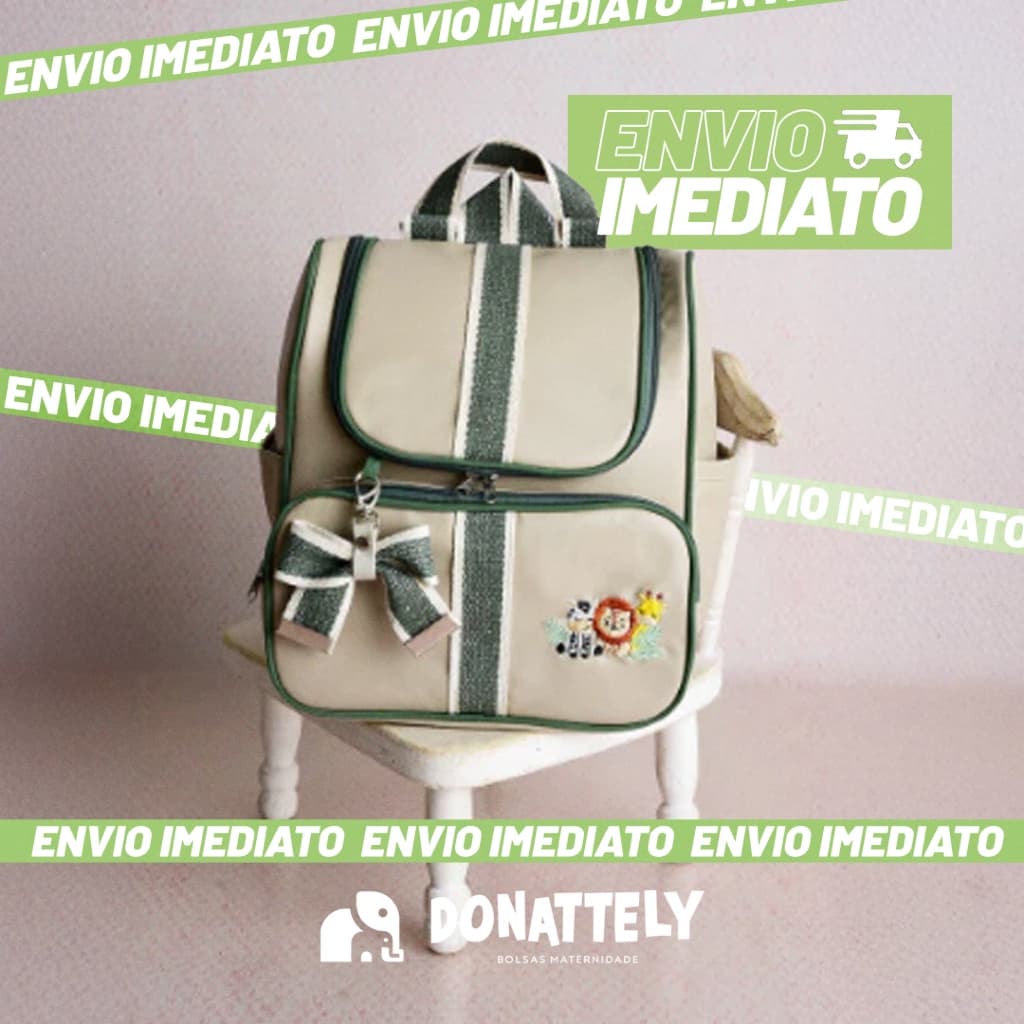 Mochila Maternidade Multiuso Bordado l Térmica I Impermeável com Faixa e Laço DONATELLY