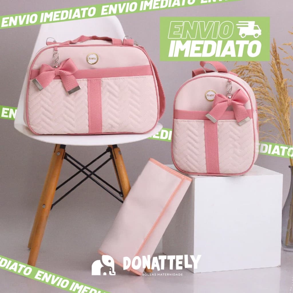 Kit de Bolsa Maternidade 3 Peças com Faixa e Laço, Térmica e Impermeável DONATELLY