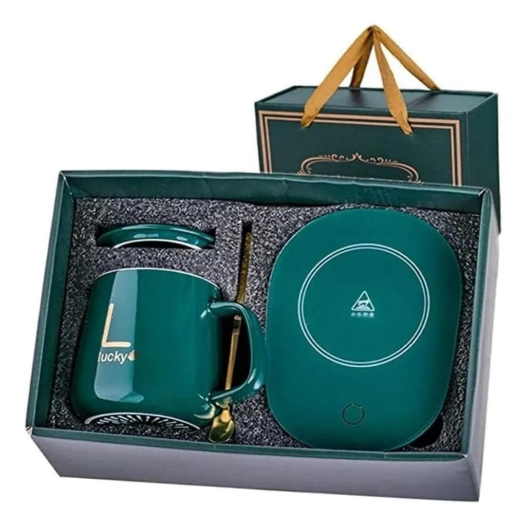 Kit para presente; Caneca/xicara com tampa + aquecedor usb por indução