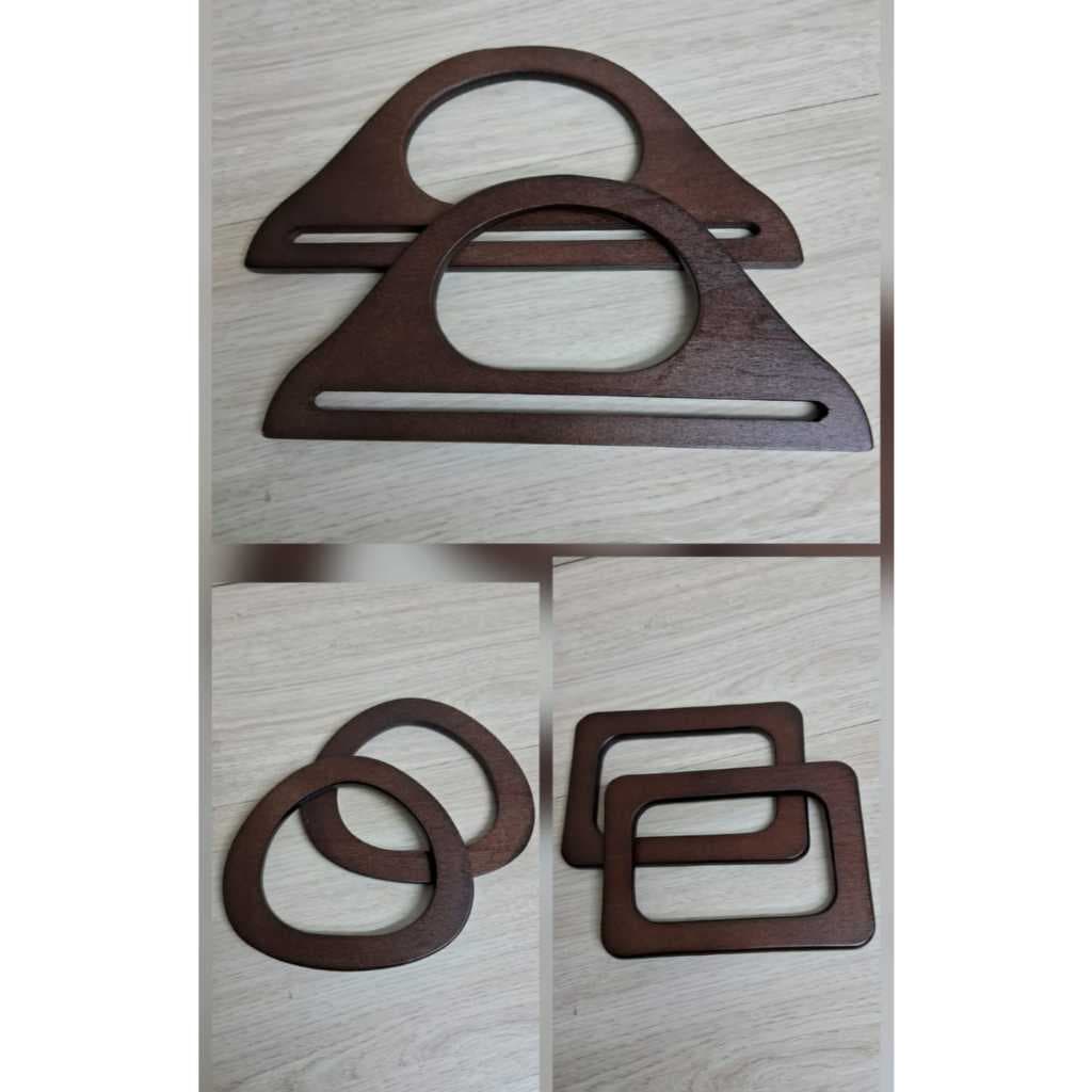 Par de alça de madeira escura para bolsas