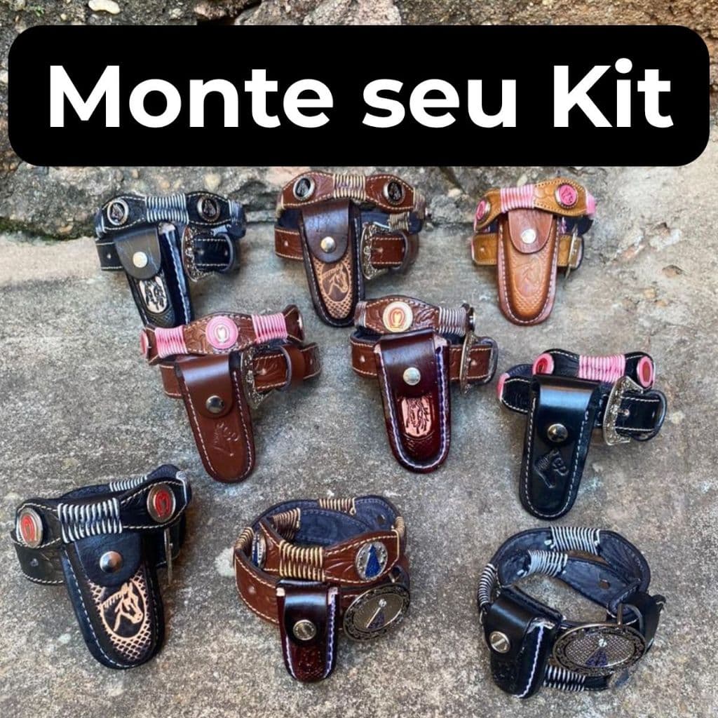 Cinto Infantil de Nossa Senhora Aparecida + Bainha de Canivete de Cavalo Couro