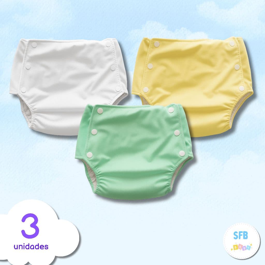Kit Com 3 Fraldas Plástica Calça Enxuta Reutilizável