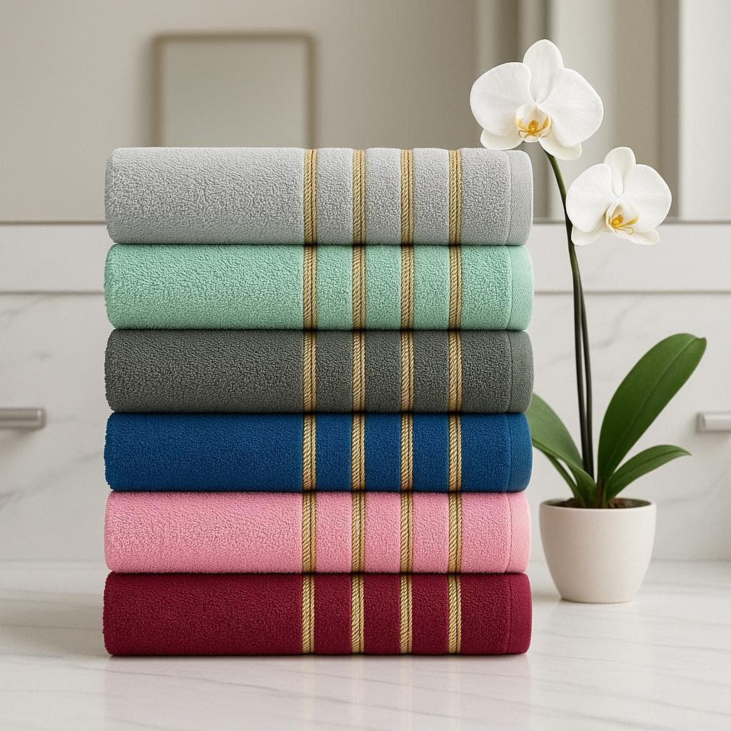 Kit 6 Toalha Lisboa Banho 100% Algodão Com Detalhe Decorativo 120X60CM