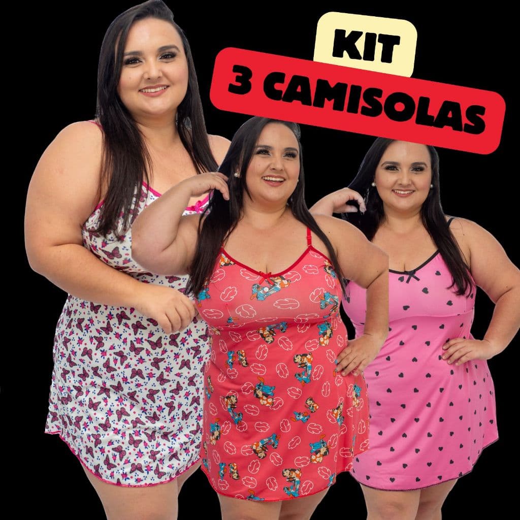 Kit 3 Camisolas Feminina Plus Size Camisola Sexy Camisola XGG Camisola Plus Size Sensual
