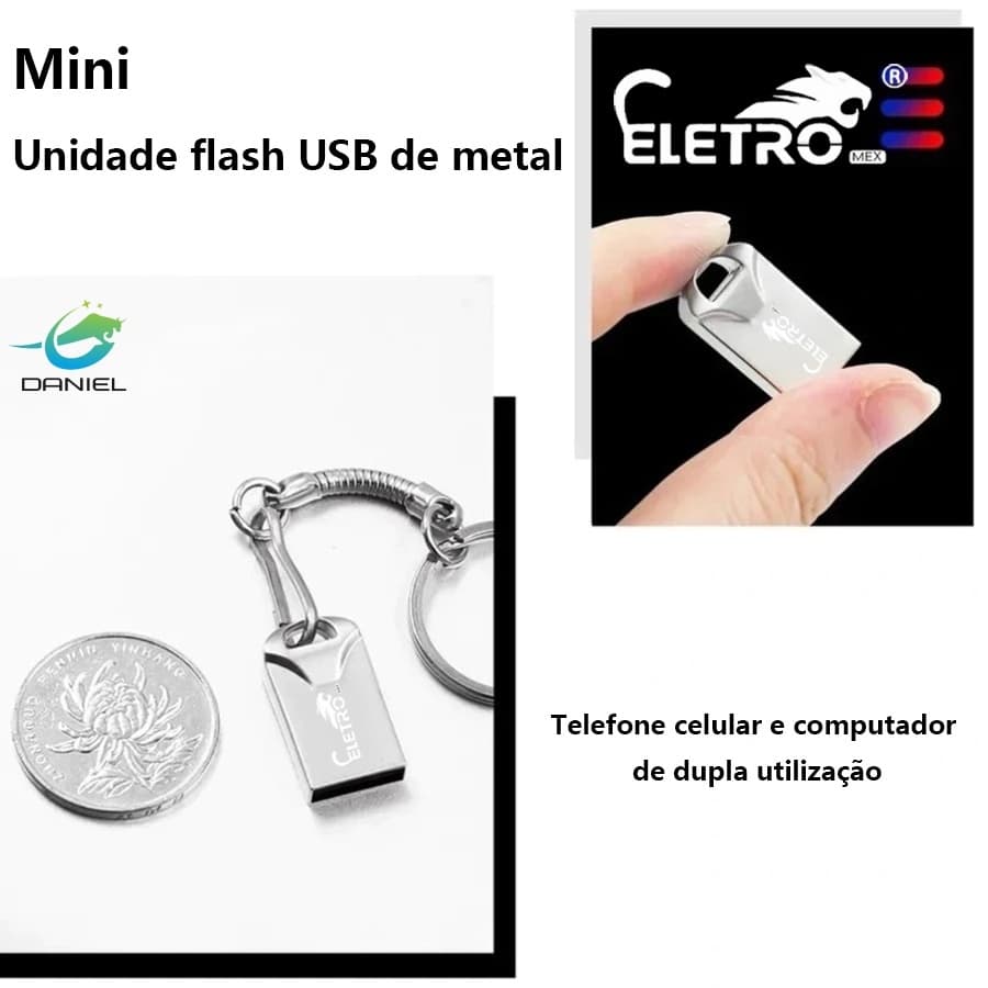 Pen drive USB de metal de alta velocidade da marca ELETRO 8G/16G/32G/64G com chaveiro compatível com celulares e laptops