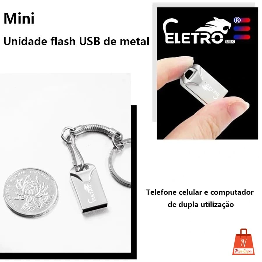 Pendrive USB de metal de alta velocidade da marca ELETRO 8G/16G/32G/64G com chaveiro compatível com celulares e laptops