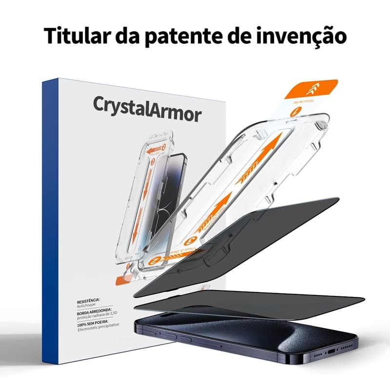 CrystalArmor Kit com 2 Película 3d  9H Privacidade Aplicador iPhone17 Pro Max 16/15/14/13/12/11/XR/XS/X