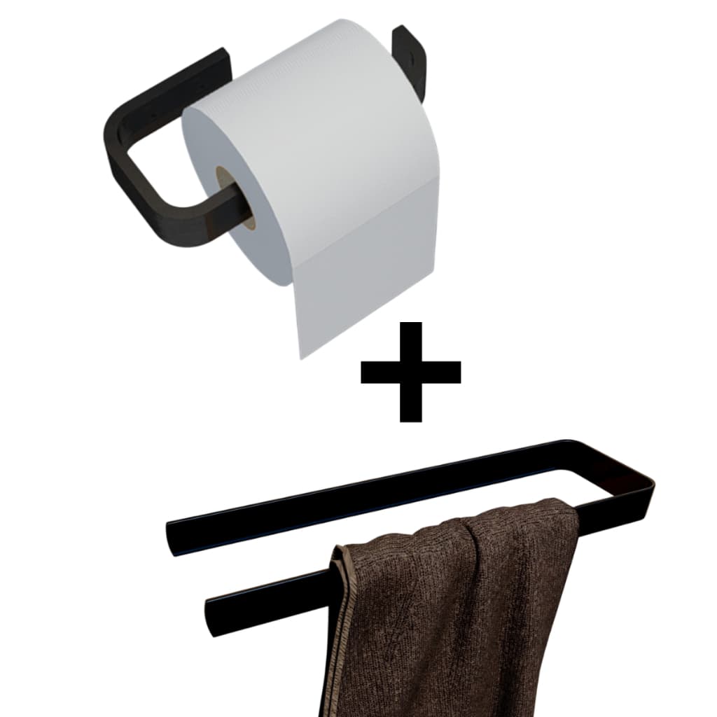 Kit acessórios para banheiro porta toalha de rosto + Papel Higiênico Preto Fosco Quadrado Adesivo