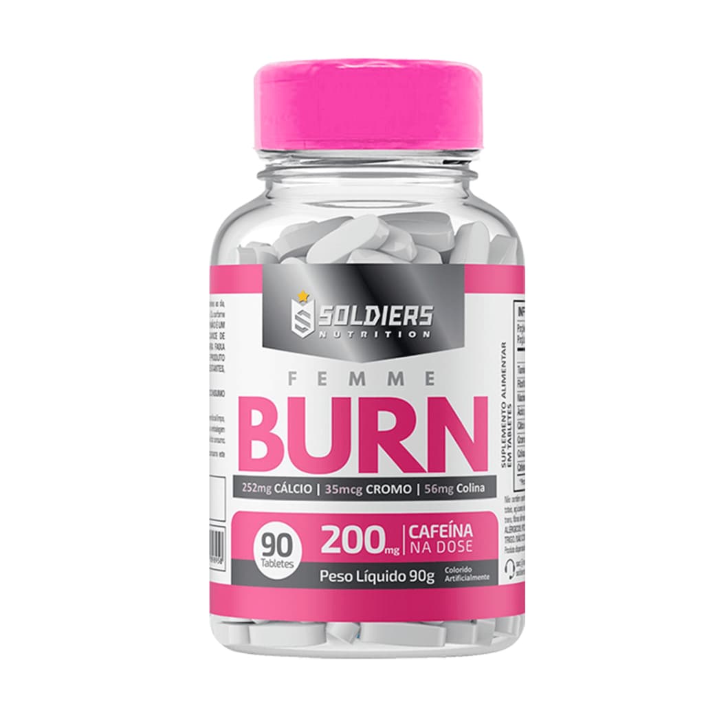 Termogênico Femme Burn 90g Soldiers Nutrition Cafeína Energia Queima de Gordura Definição Corporal