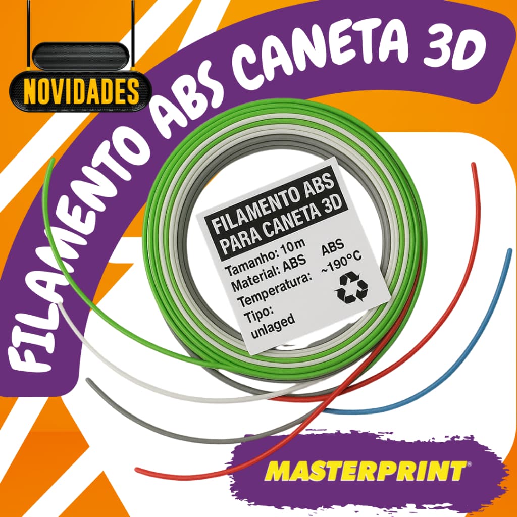 Refil Filamento Para caneta 3D Abs 70 metros - Kit 7 Cores 10 M cada 3d Caneta Caneta 3D