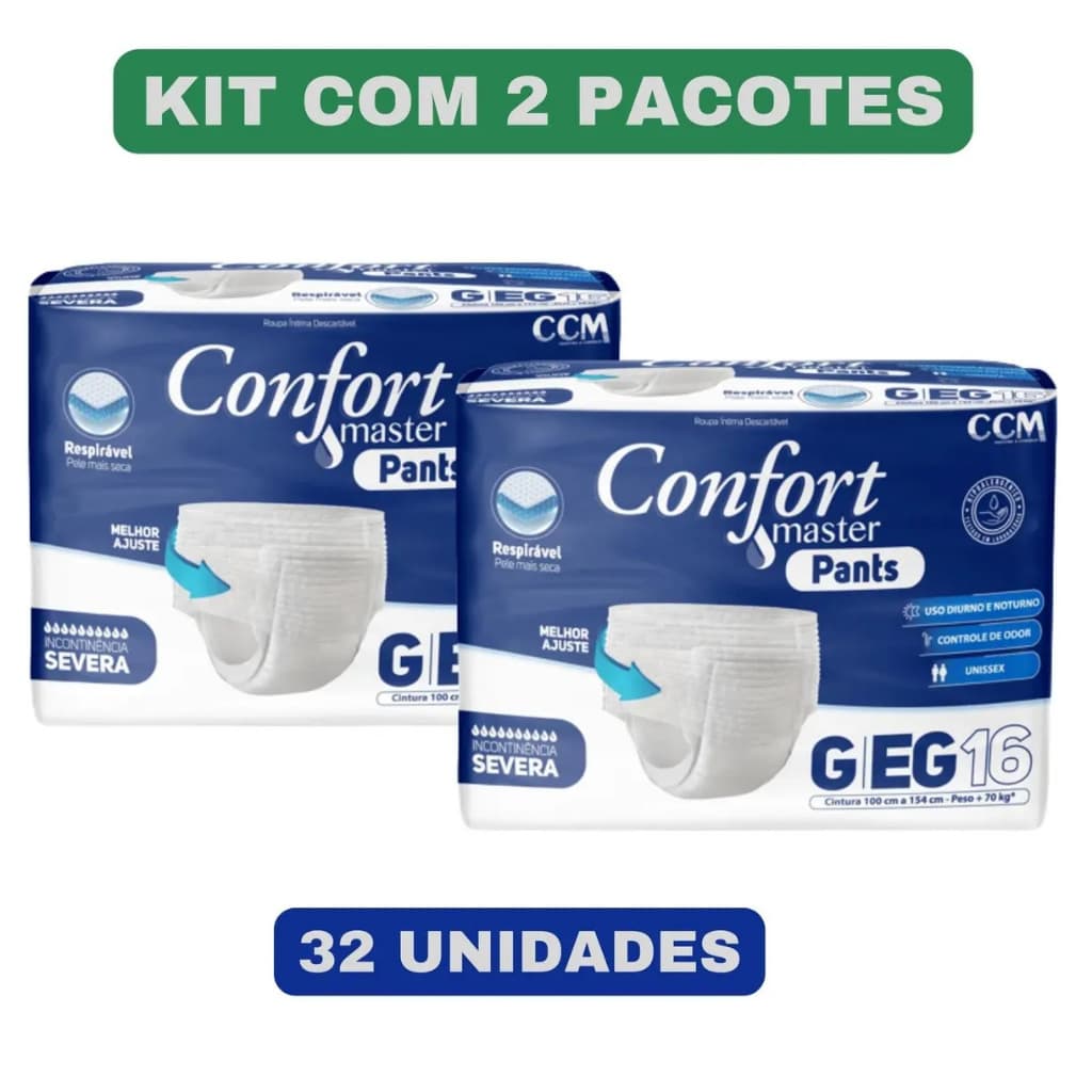 Kit 2 Pacotes Fralda Confort Master Pants G/EG 16 unidades cada - Total 32un