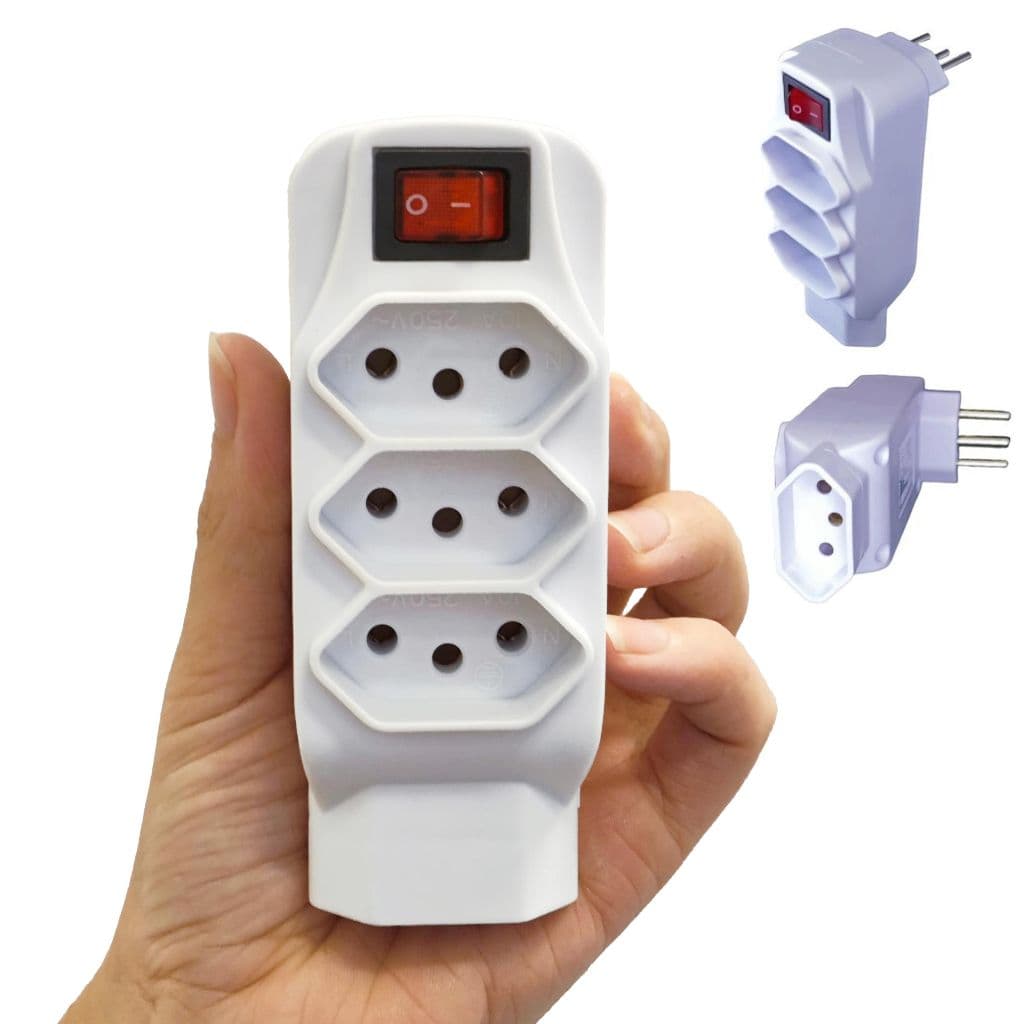 Mini Filtro de Linha 4 Tomadas 10A Bivolt Adaptador 3 Pinos Com Interruptor XTRAD