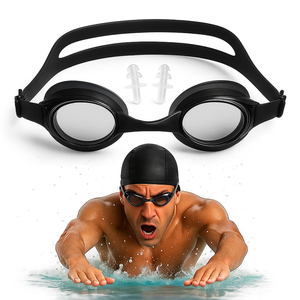 Kit Óculos + Touca de Natação Adulto e Infantil Ajustável Silicone Resistente Anti Embaçante