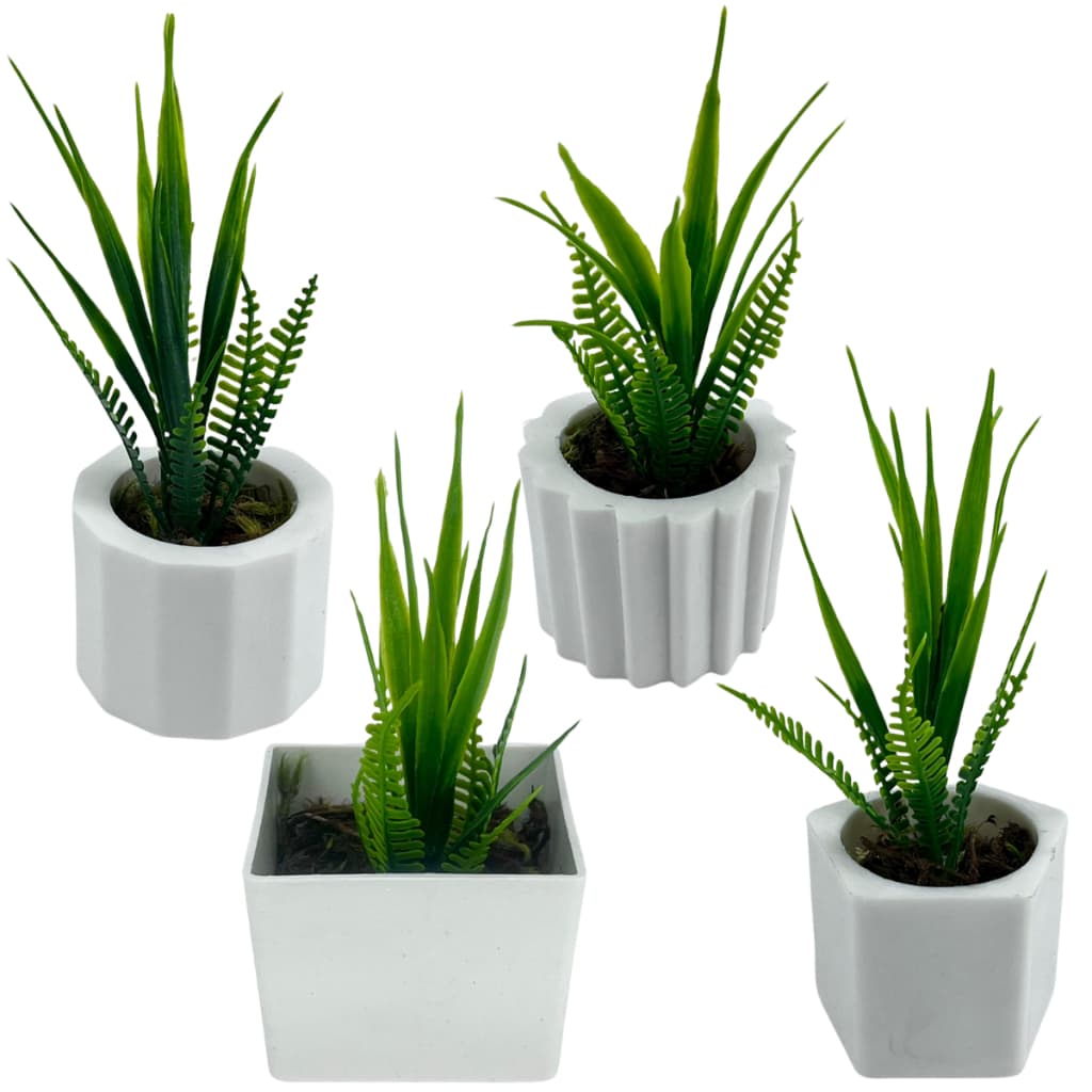Kit Aleatório - 4 Mini Vasinhos em Cores e Modelos de Plantas Artificiais Sortidas