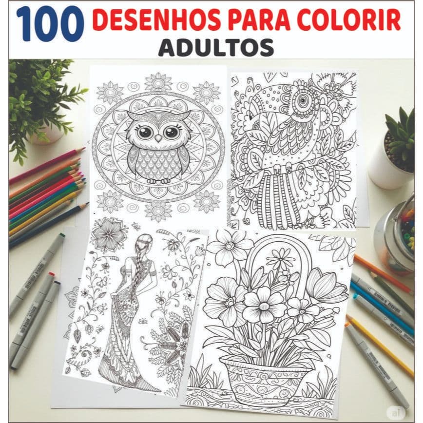 100 Desenhos para Colorir | ADULTOS (100 folhas soltas A4  75g )  Anti-Estresse