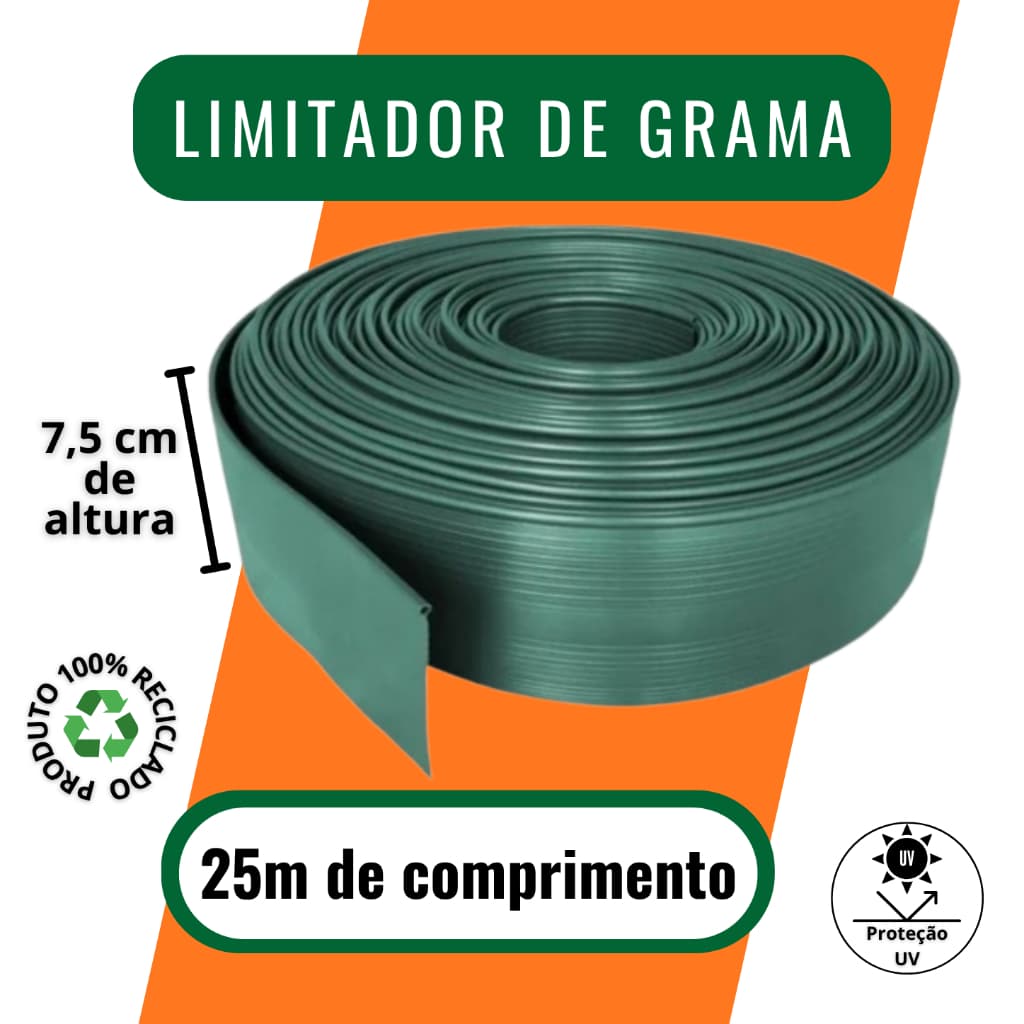Limitador de Grama 25m x 7,5cm – Borda Separadora para Jardim