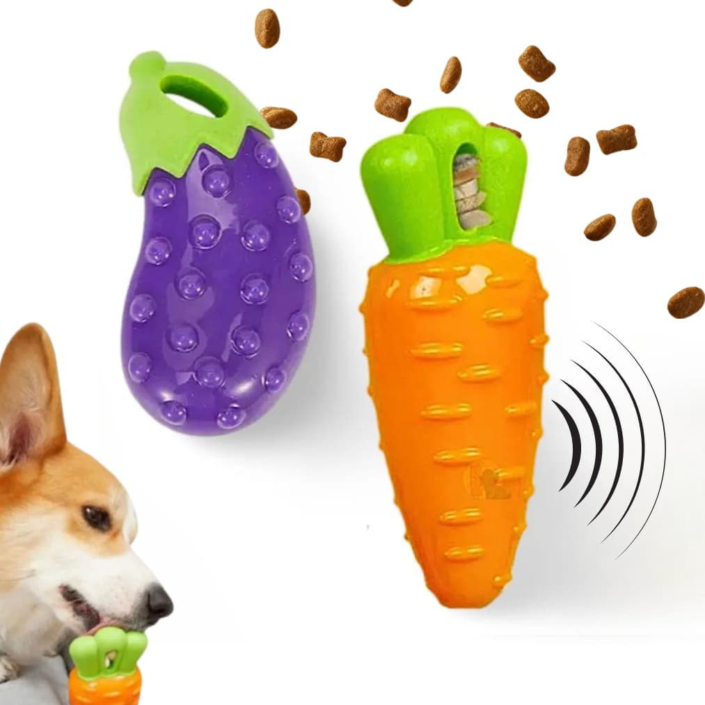 Mordedor Pet Cachorro Porta Petisco Resistente com Apito Vegetais Ajuda a Limpar os Dentes