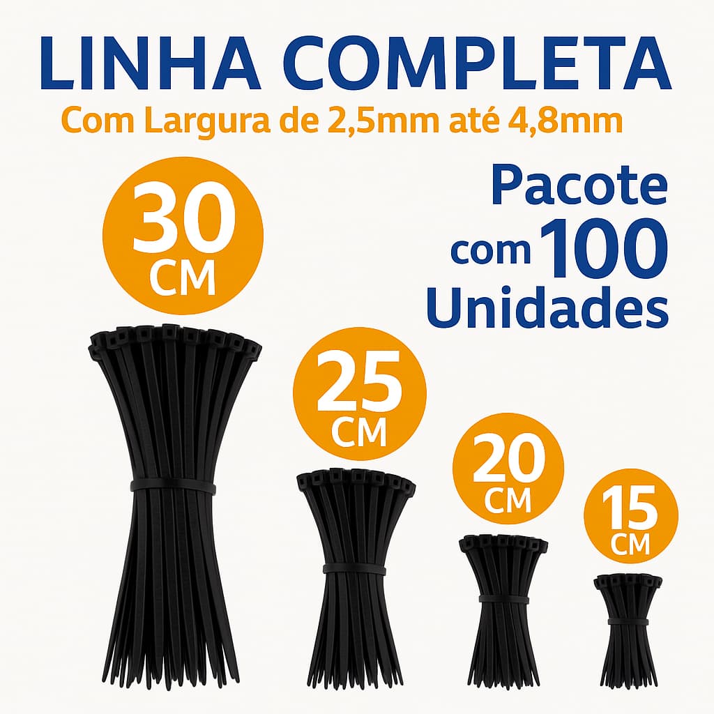 100 Unidades 15 20 25 30 cm Abraçadeira Fita Hellerman Enforca Gato Fita Cinta Plástica Presilha Nylon Preta Branca