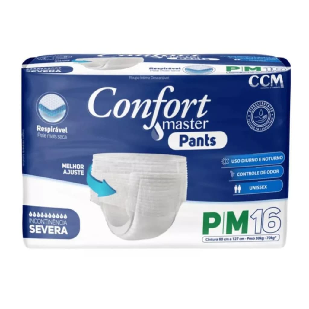 Fralda Calça Descartável Geriátrica Adulto Confort Master Pants - Tamanho P-M - 16 Unidades