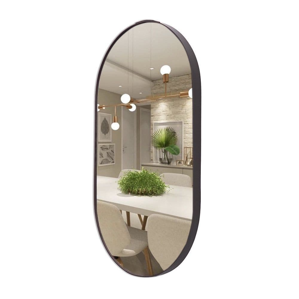 Espelho Decorativo Oval 80x50, 76x43 e 50x40 Com Borda Em Couro + Suporte