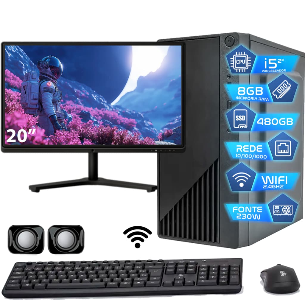 Pc Computador I5 Intel Core Ssd 480gb Memoria 8gb Monitor 20'' - Completo