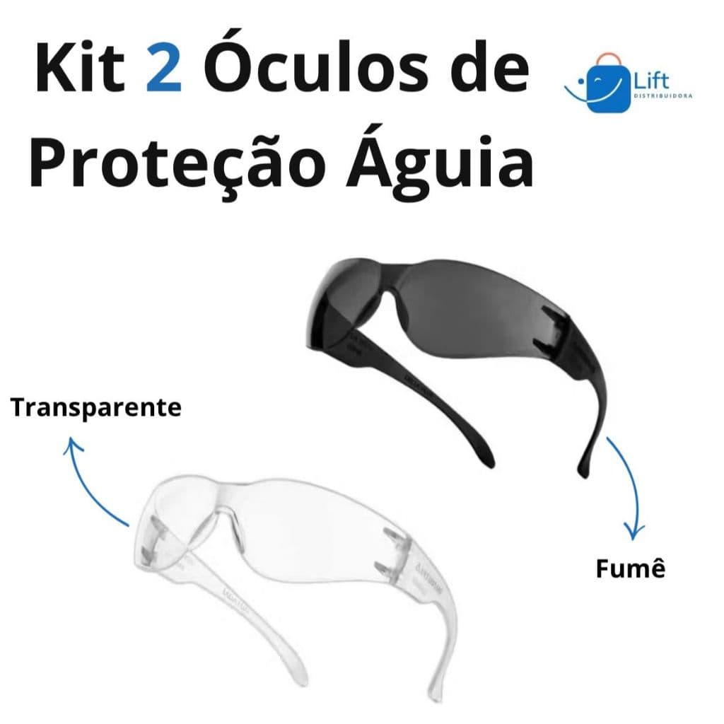 Kit 2 Óculos de Proteção Danny Águia – Transparente ou Fumê | EPI Segurança
