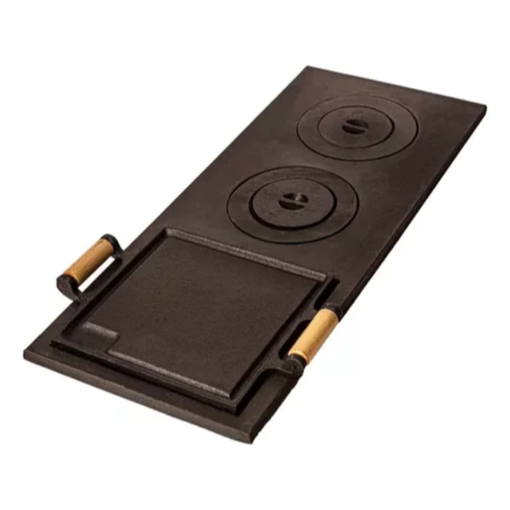 Chapa Ferro Fundido Multiuso 3 furos com Tampas e Reduções + Picanheira 25x25