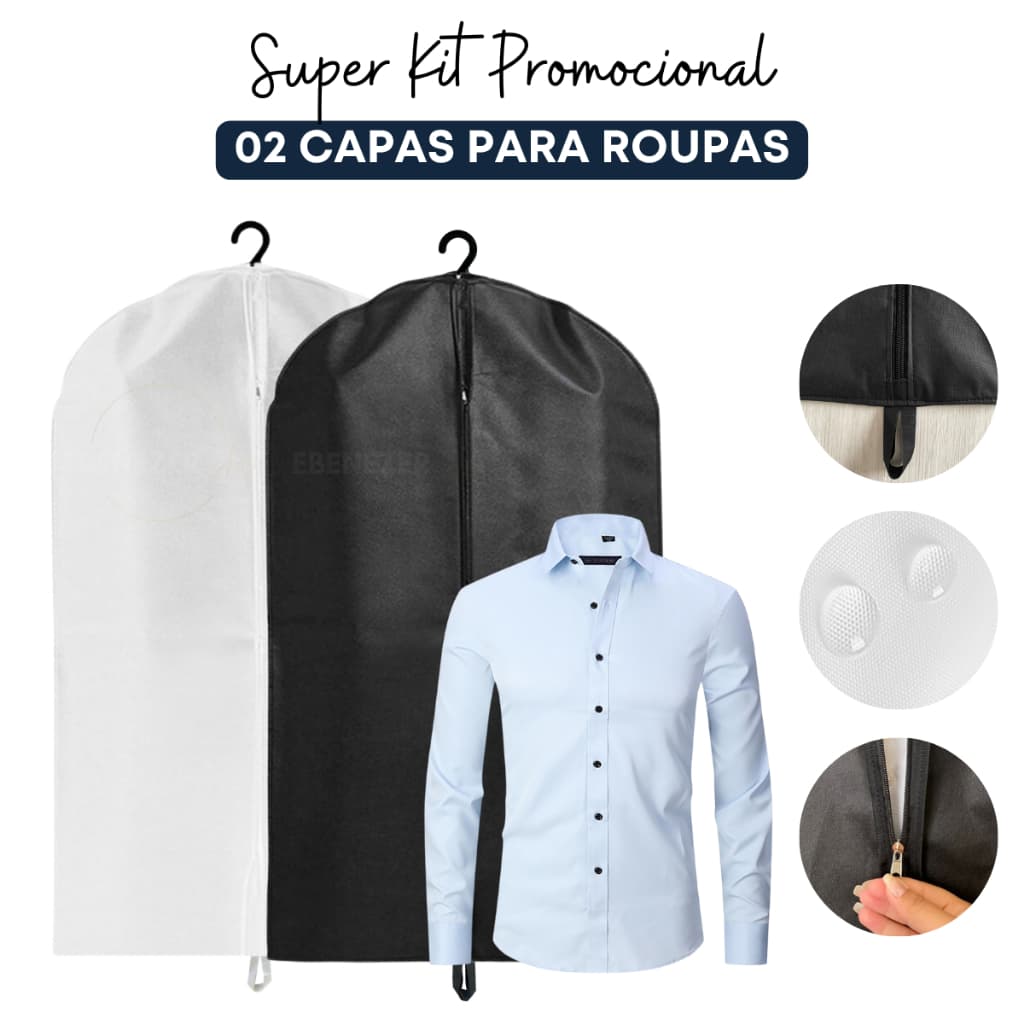 Kit 2 Capas Protetoras para Roupa e Terno TNT Protetor Antimofo Organizador de Guarda Roupa Closet