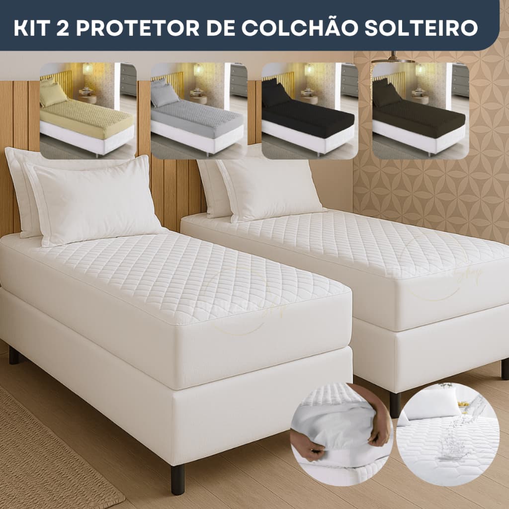 Kit 2 Capa P/ Colchão Solteiro Impermeável Protetor Matelado Antialérgico Antiácaro Macio Resistente
