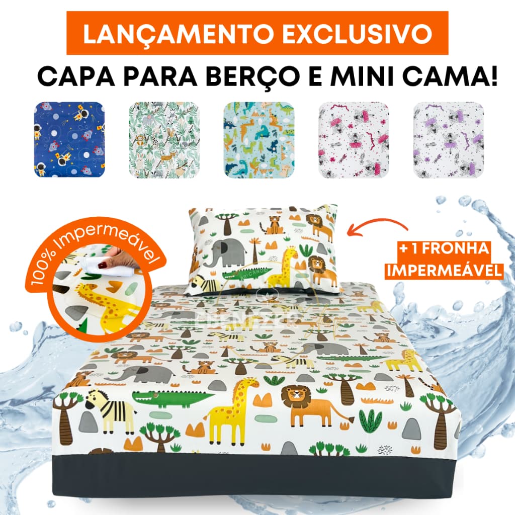 Capa Protetora de Colchão Impermeável Berço e Mini Cama Antixixi  e Antialérgica com Fronha