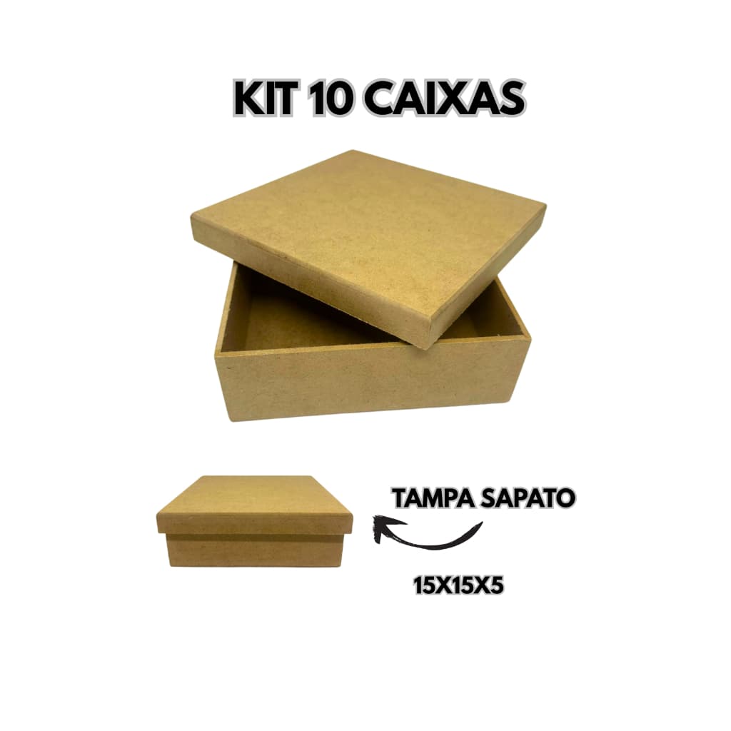 Kit com 10 Caixas 15x15x5 Tampa Sapato Lembrancinha MDF para Artesanato Casamento