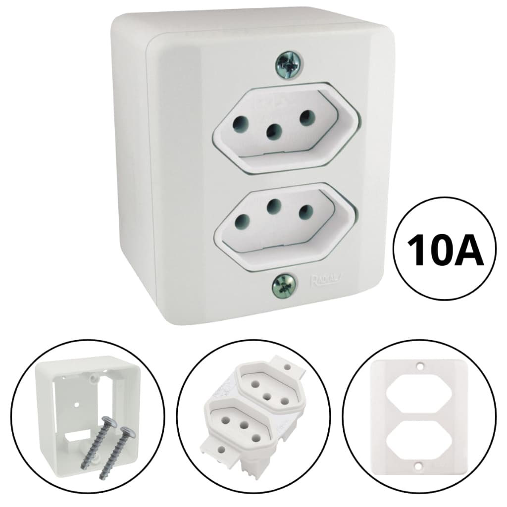 Tomada Dupla 3 Pólos (2P+T) 10a Sistema X Branco Radial