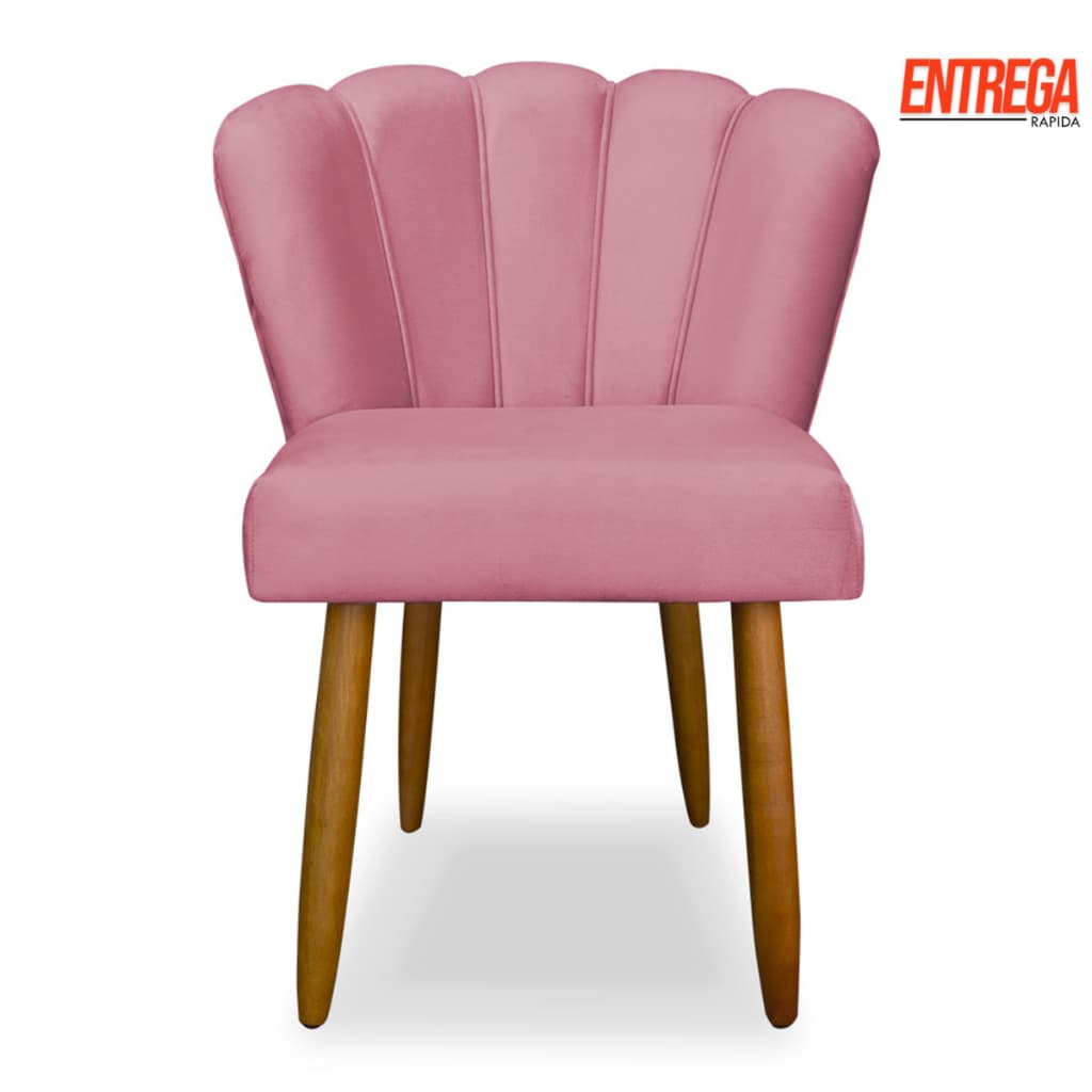 Cadeira Poltrona Pétala Veludo Cor Rosa Chiclete, Sala Estar Penteadeira E Salão Pés Palito Decorativa