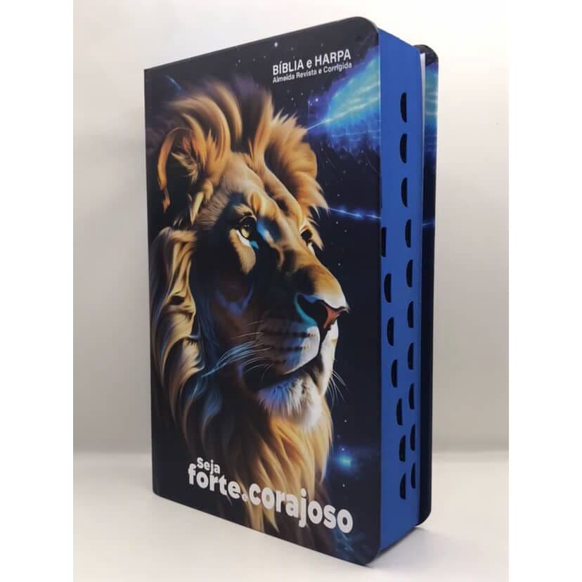 Bíblia Sagrada Tamanho Grande Capa Dura Com Harpa Palavras de Jesus em Vermelho Leão Seja Forte e Corajoso