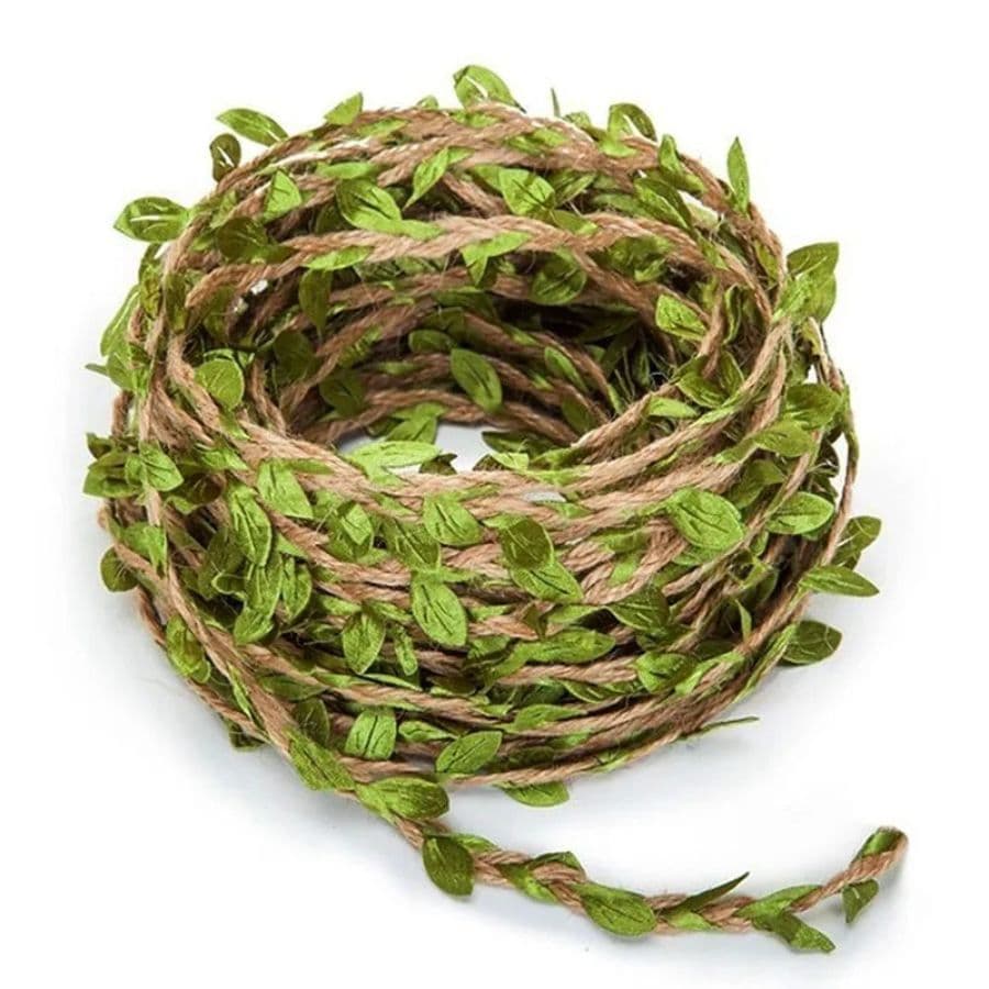 Cordão de Juta com Folhas 10 Metros – Decoração Rústica, Artesanato, DIY e Festas Temáticas