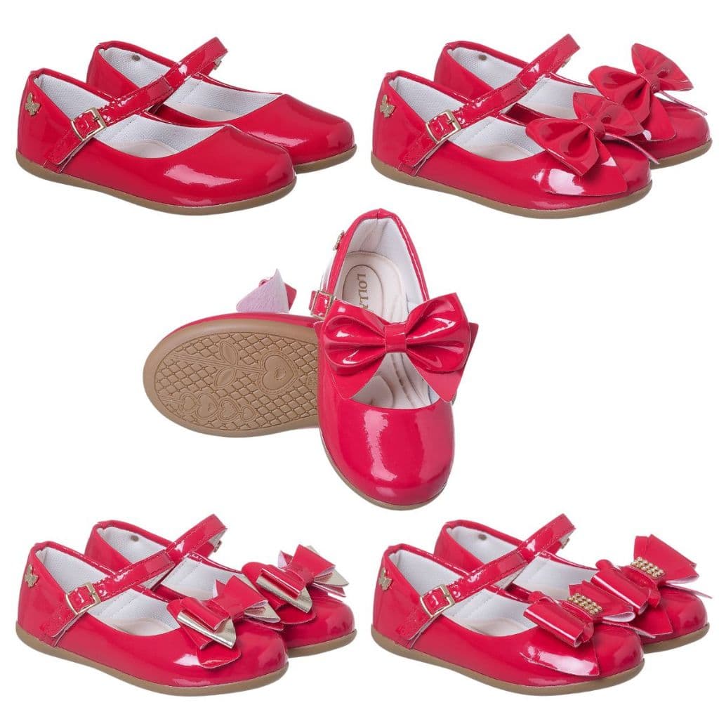 Sapatilha Vermelha Infantil Menina Casual Verniz Laços Moda Blogueirinha - 20 ao 34