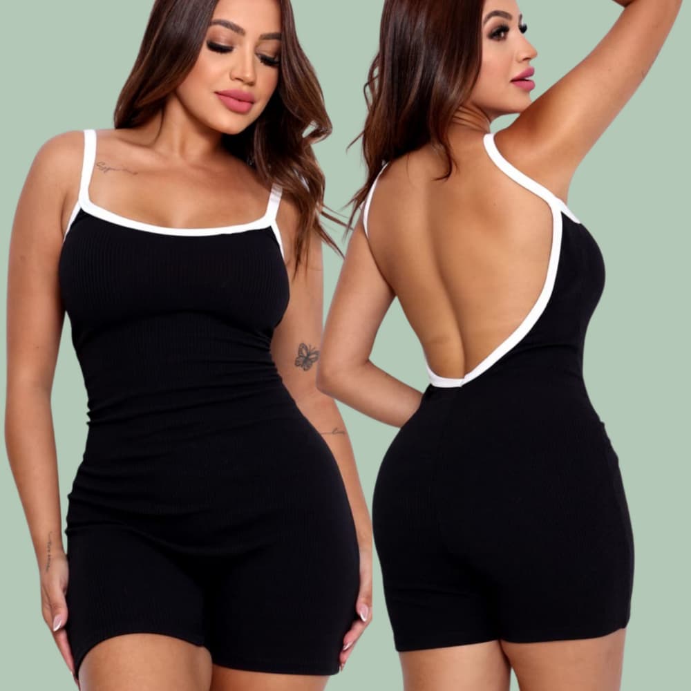 Macaquinho feminino curto fitness roupa de academia treino costa aberta casual ENVIO RAPIDO zero transparência exclusivo