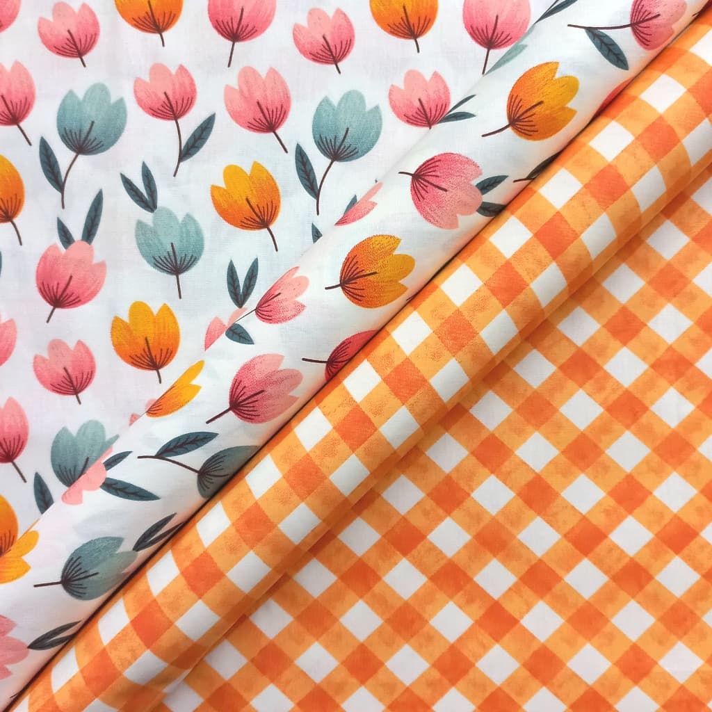 Tecido Tricoline Caldeira Tulipas Kit Compose 2 Cortes de Meio Metro Cada 0,50x1,50m