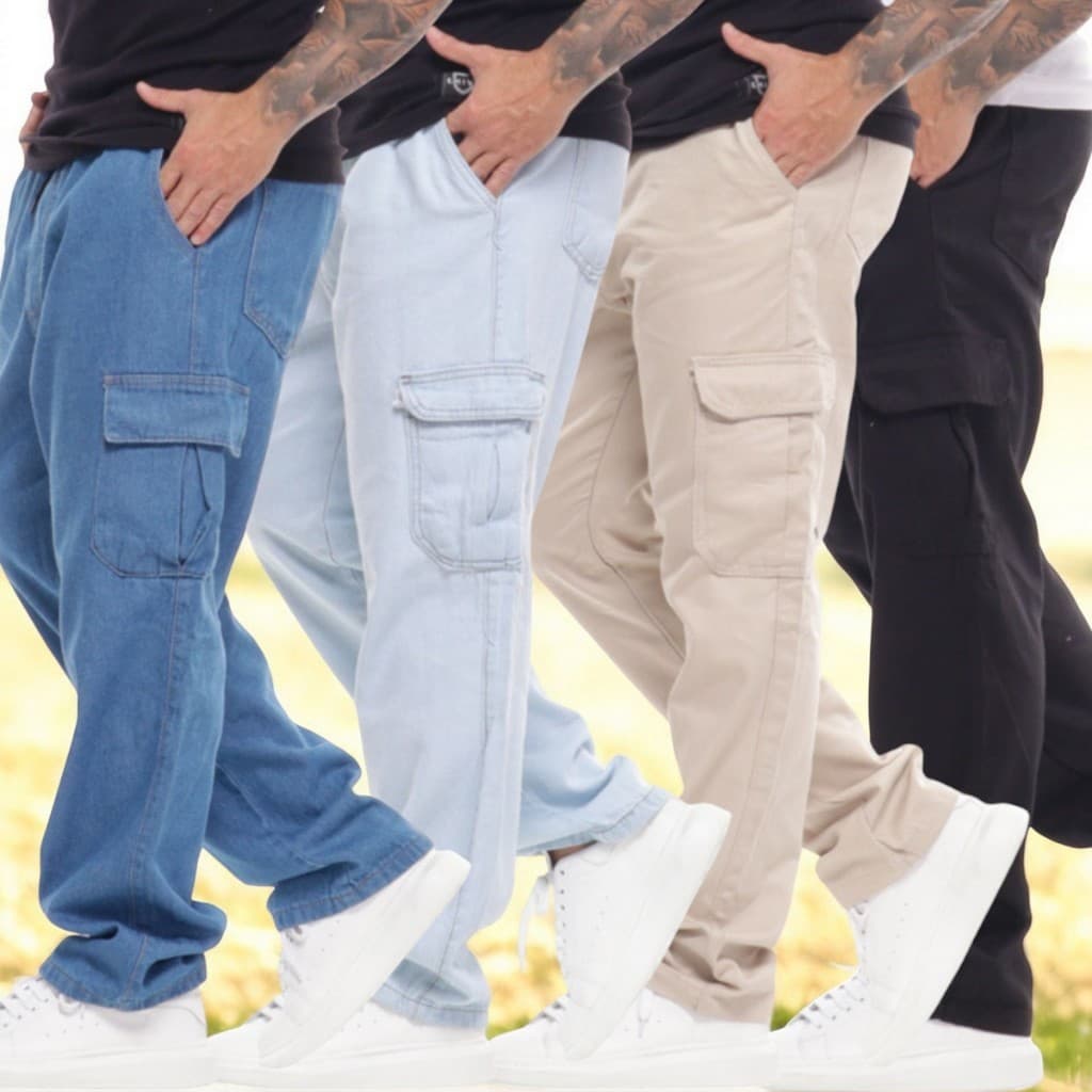 Calça Cargo unissex 6 Bolsos de Sarja Skate Toop na Promoção ref: CÇCARG