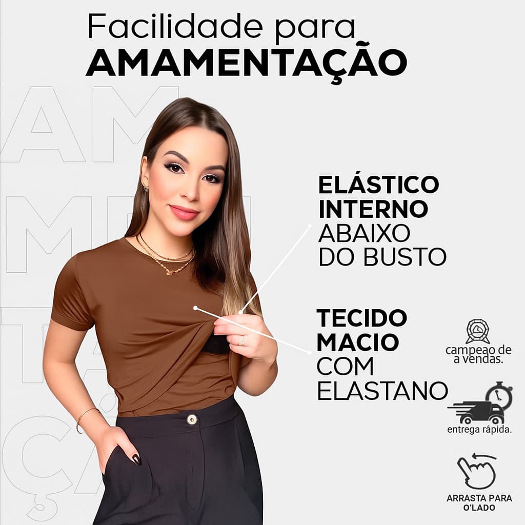 KIT 2 Blusa de Amamentação Manga curta Camiseta Maternidade