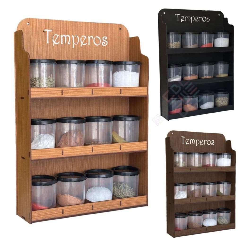 Prateleira Porta Condimentos Suporte Em Madeira Porta Tempero de Parede 12 Potes de Plástico