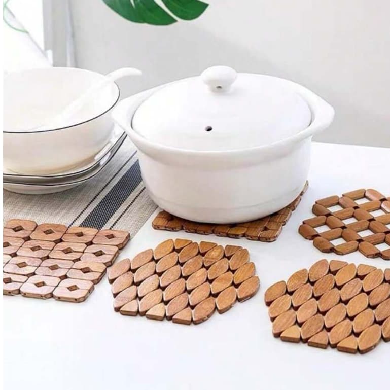 KIT de1/ 3 / 6 peças Descanso de Panela,  Bambu, Sextavado, 16x16cm
