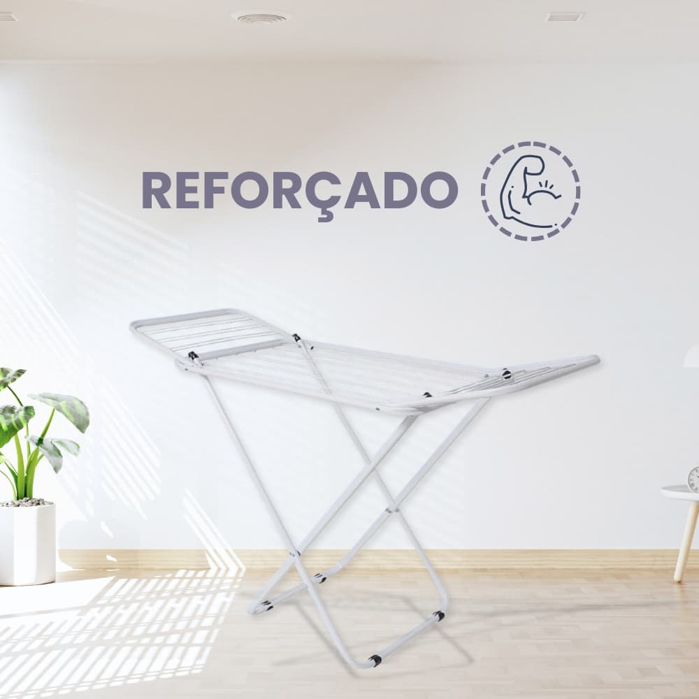 Varal Dobrável de Chão com Abas | Super Leve, Reforçado e Não Enferruja | Pintura Eletrostática  Ideal para Apartamento