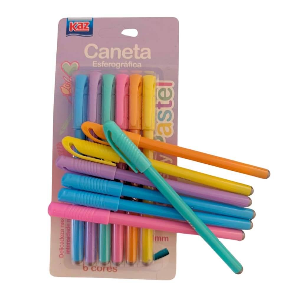 Kit Atacado Pacotes Canetas em Tons Pastel Esferográficas Escrita Suave 1.0mm Glossy KAZ 6 UN Cada