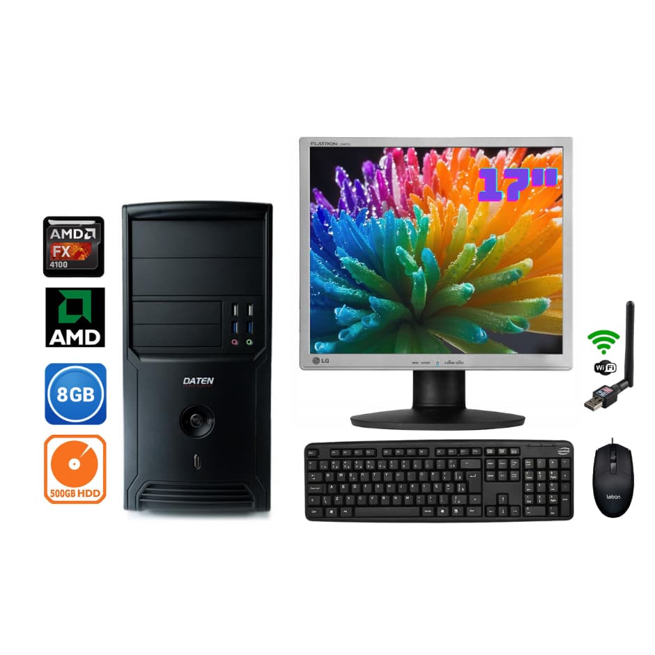 Computador Completo Amd Fx 4100 Quad Core 8gb Ddr3 500gb HD Rápido Wifi Tela 17" Teclado Mouse