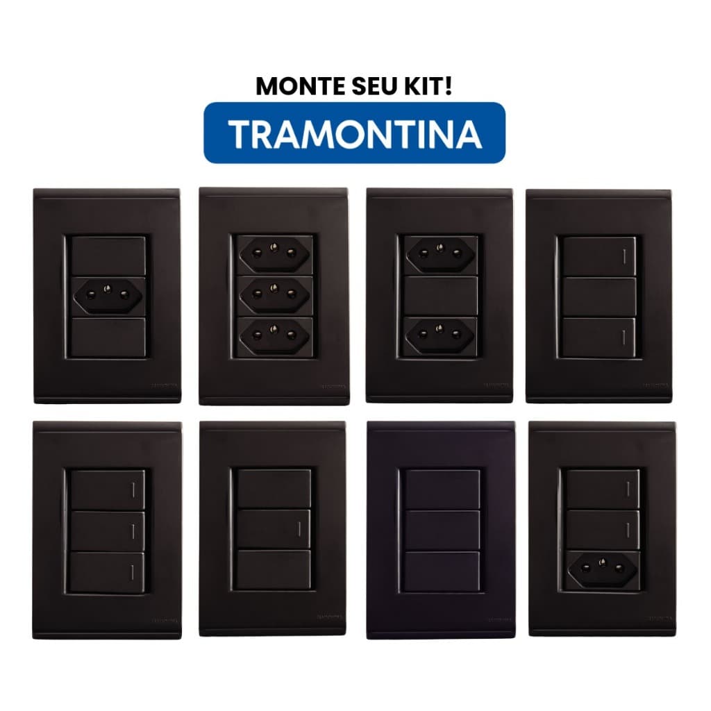 Conjunto Tomada, Interruptor, Módulo Tramontina liz cor Grafite