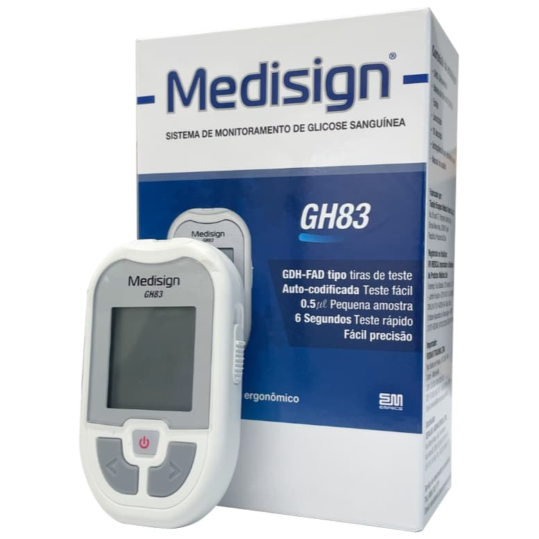Glicosímetro Aparelho Glicemia Para Medir Glicose Medisign Gh83 Kit Completo  Medidor+10 Agulhas +10 Tiras+Bateria+Bolsa