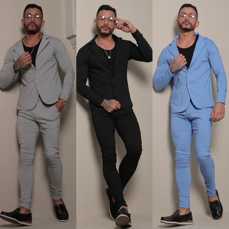 Kit Conjunto Blazer E Calça Alfaiataria Rosa Caqui Masculino Slim 2 peças Calça Blazer Esporte Fino