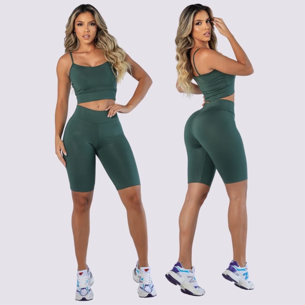 Conjunto fitness feminino short bermuda e top com bojo removivel Suplex academia treino corrida