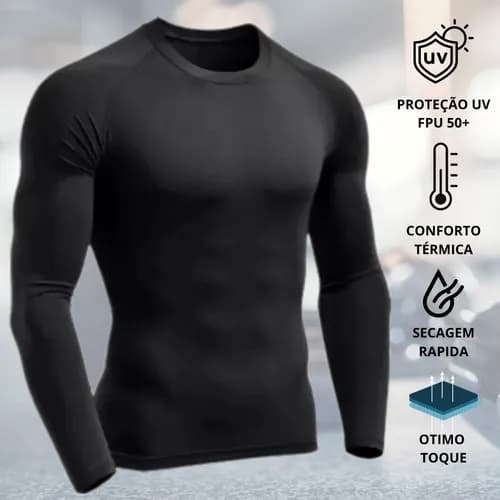 Camiseta Manga Comprida Térmica Segunda Pele com Proteção Solar UV Treino Corrida Ciclista M